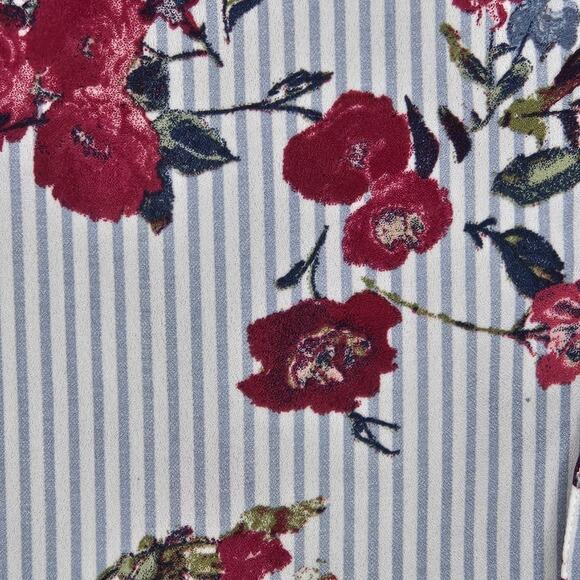 IZ BYER Blue & White Striped & Burgundy Floral Blouse Size XS - Picture 10 of 10